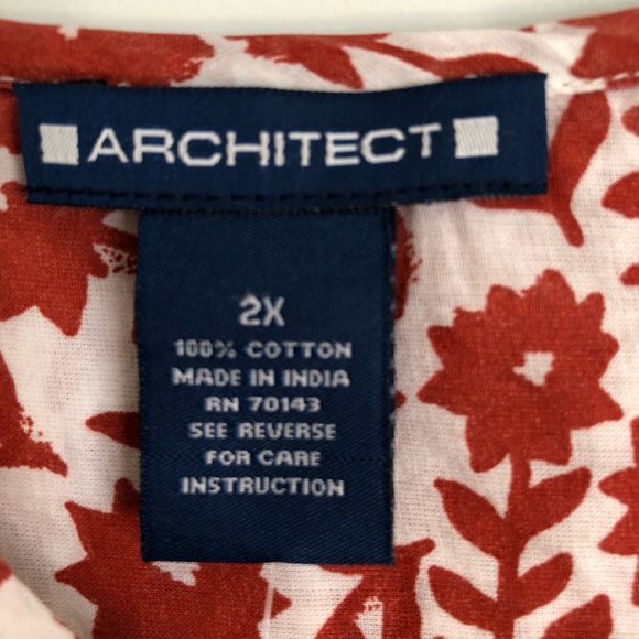 ARCHITEC WOMEN'S TUNIC FLORAL RED/WHITE XL,1X,2X, COTTON PULLOVER 3/4 SLEEVE - Picture 6 of 7